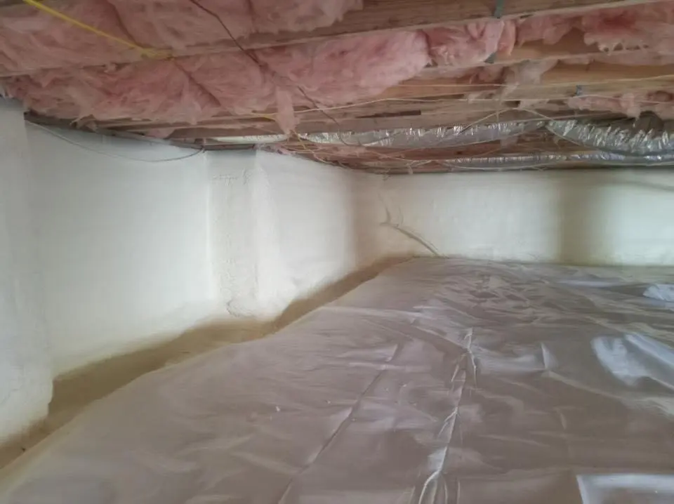 Crawl space encapsulation with closed-cell spray foam for Roof Waterproofing in New Gloucester